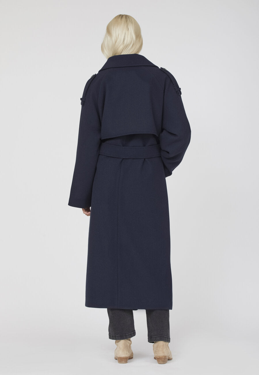 SISTERS POINT WOOL WRAP TIE COAT NAVY