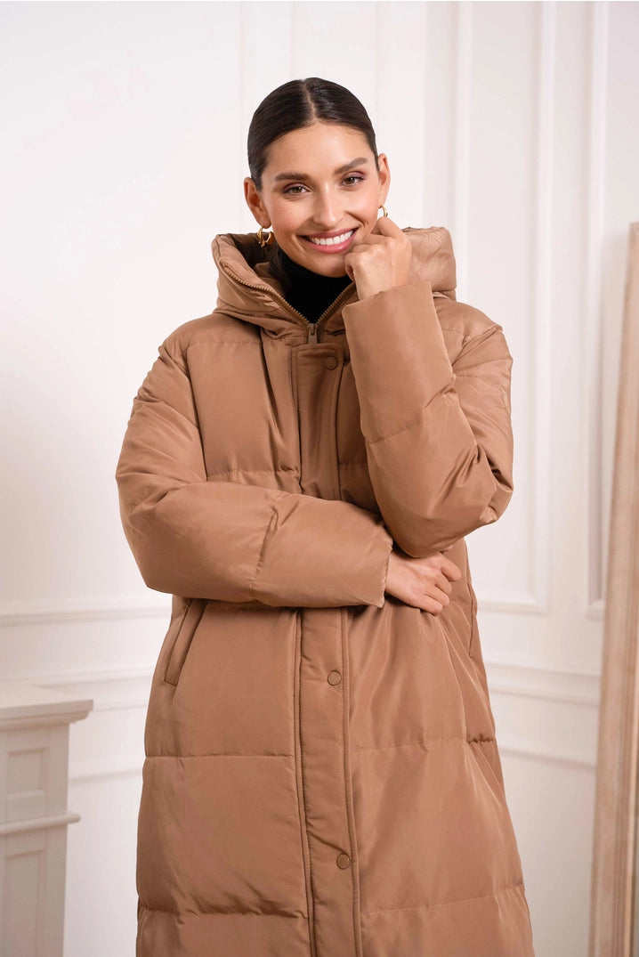 Oversized Long Quilted Hooded Parka Camel