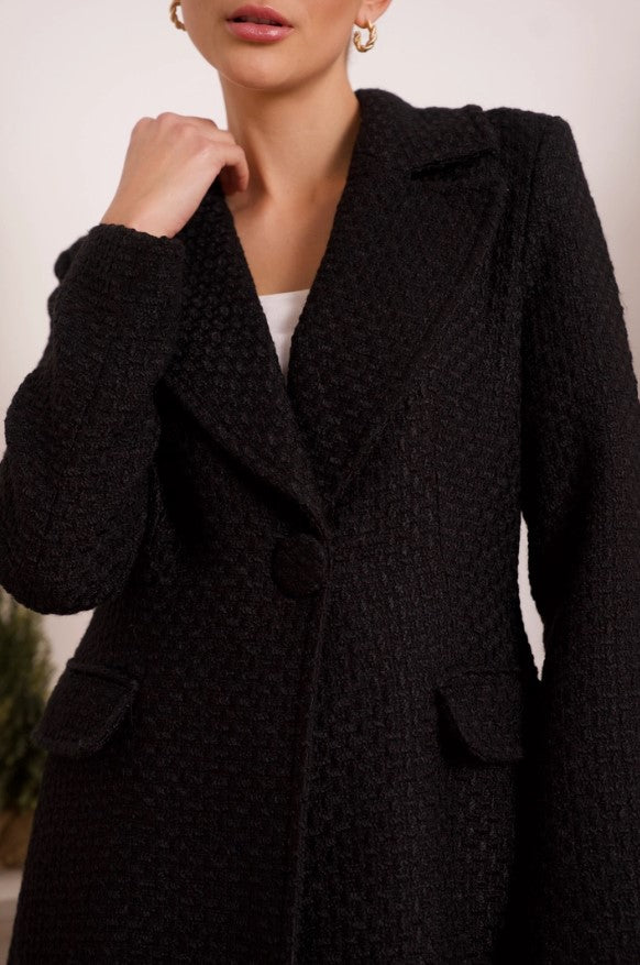 Long Fitted Coat Containing Wool Black