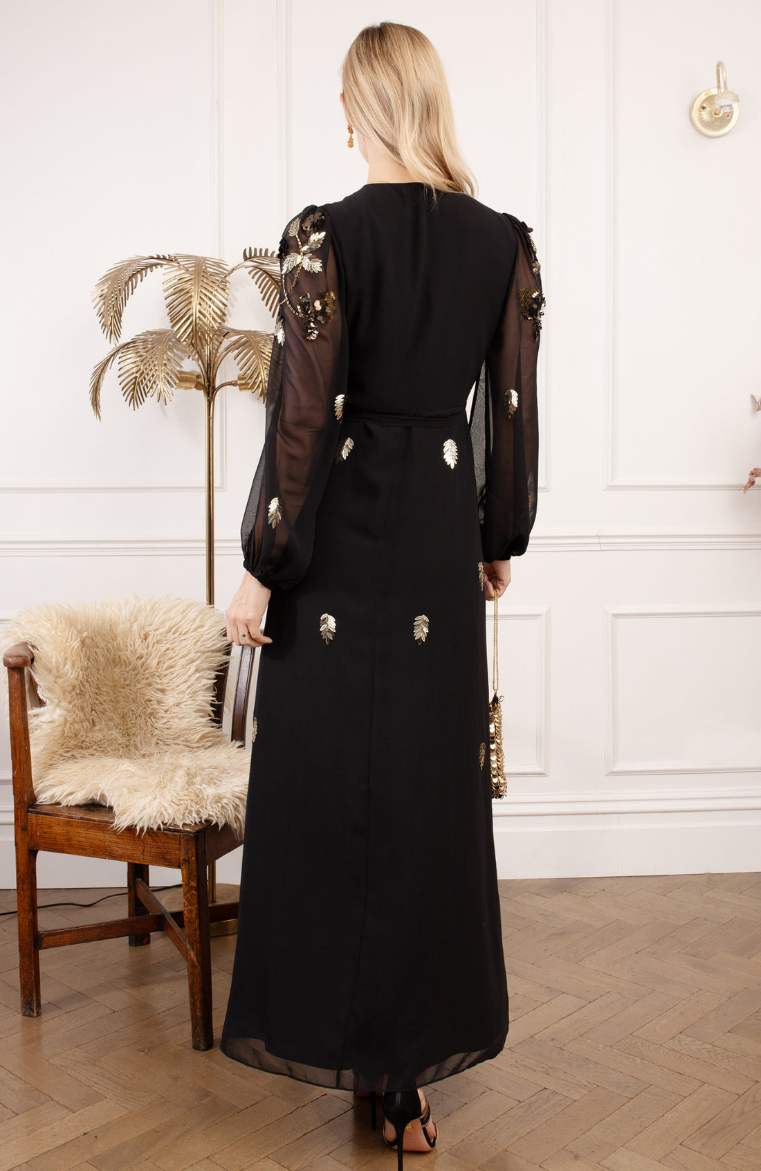 Hope and Ivy Melaine embellished Blouson sleeve wrap dress