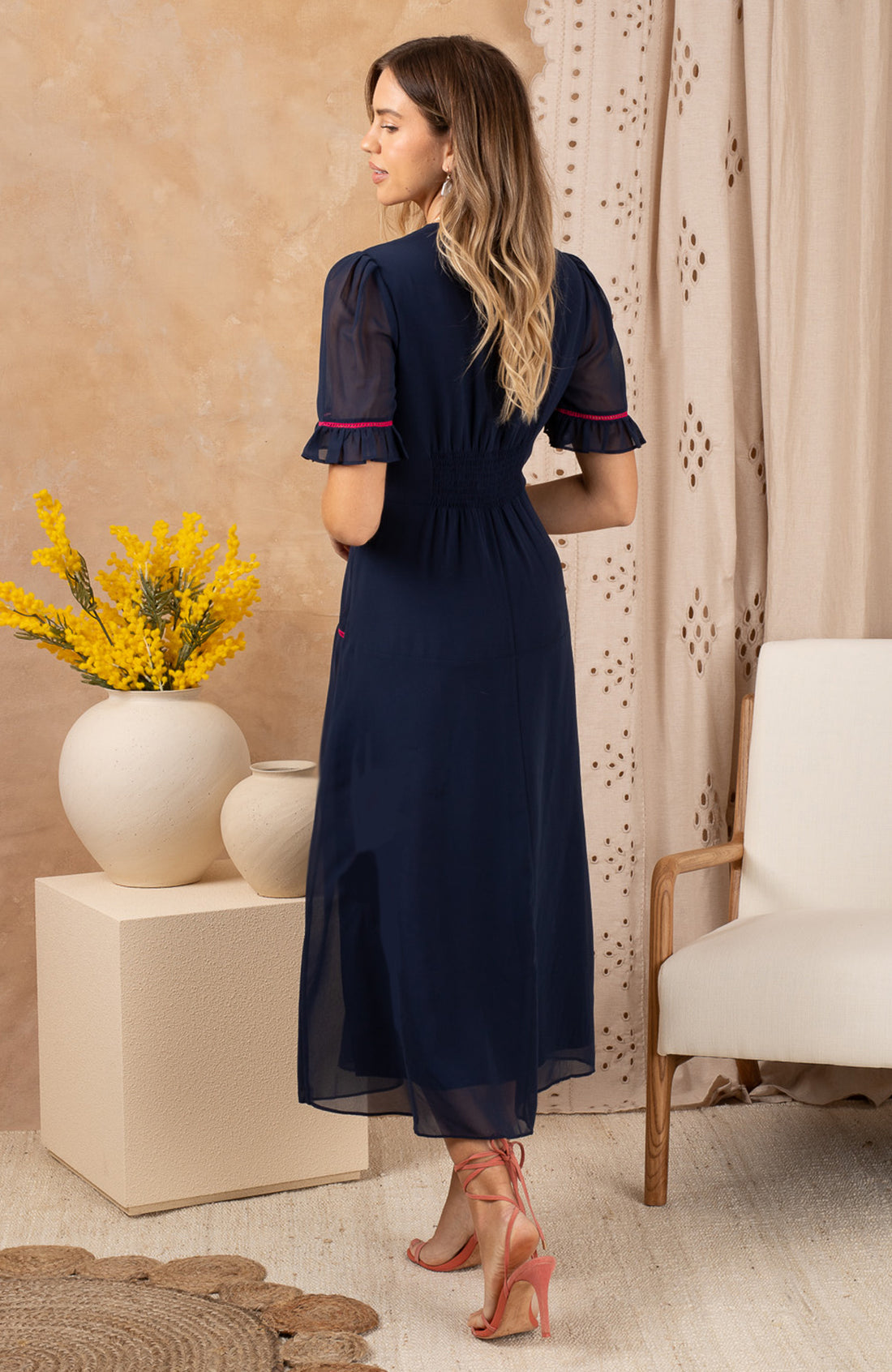 Hope And Ivy The Niamh Embroidered Puff Sleeve Midi Tea Dress