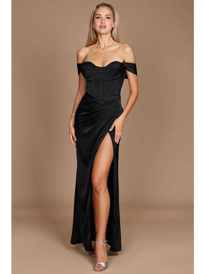 Corset satin black debs dress