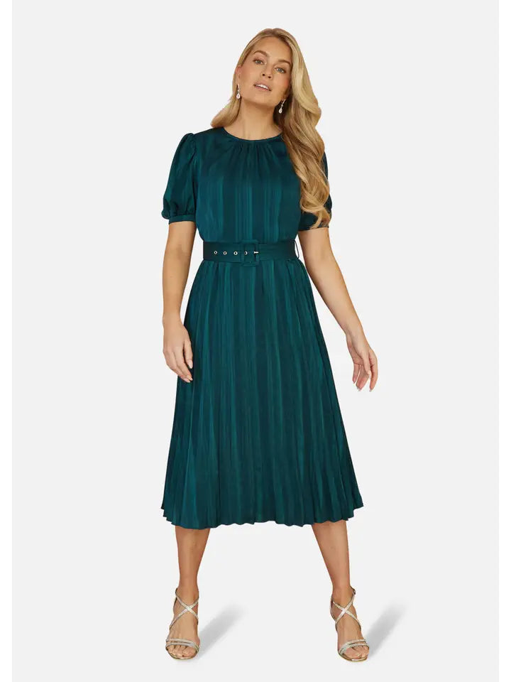 Yumi Green Satin Striped Midi Dress