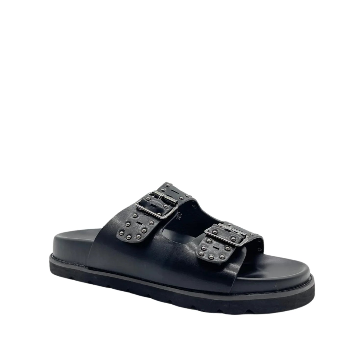 Drilleys Double Buckle Studded Sandals - Ink Black