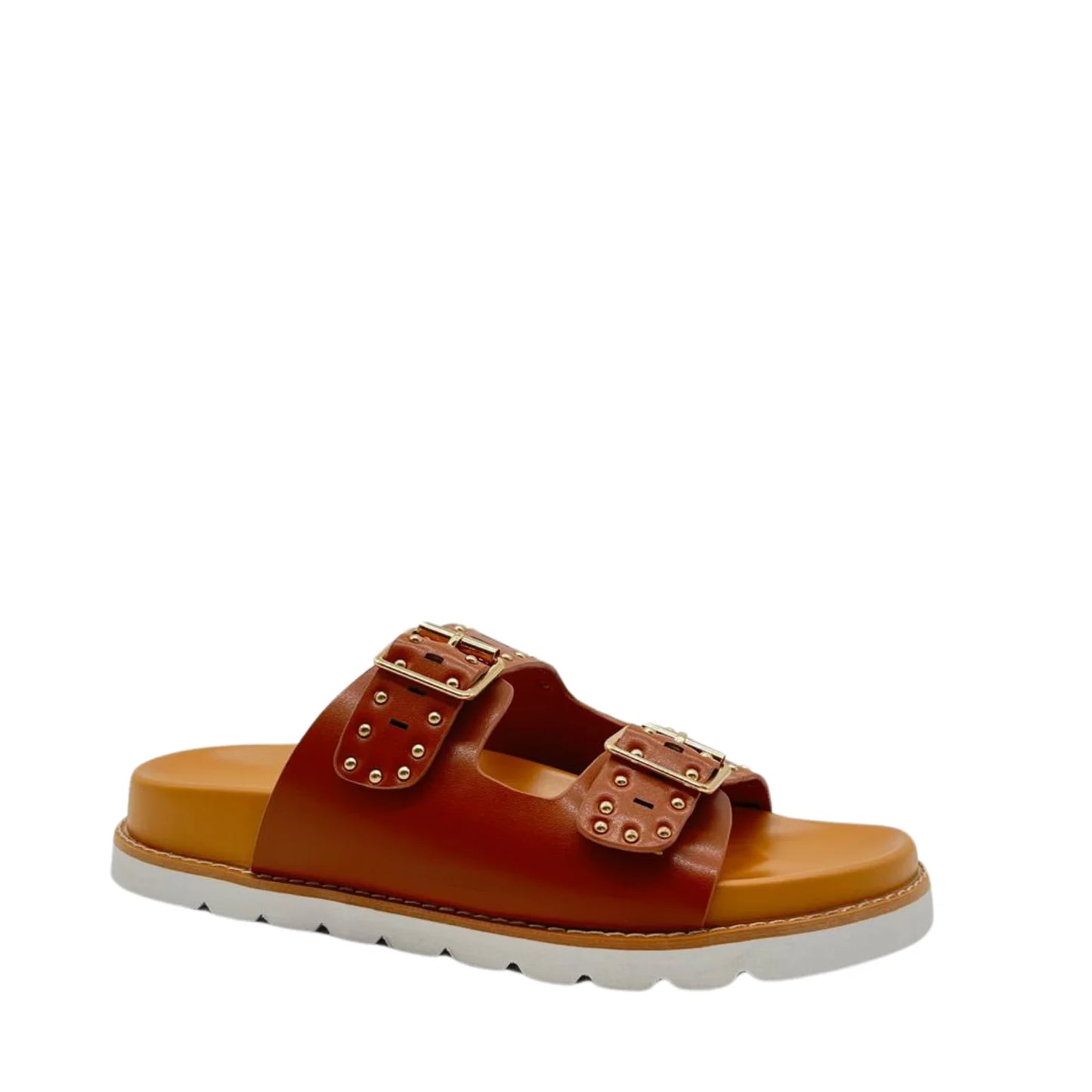 Drilleys Double Buckle Studded Sandals - Tan